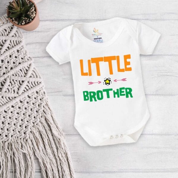 Baby First Birthday Celebrations Romper Clothes Baby Newborn Bodysuits Outfit Envelop Neck Half Sleeve Unisex Onesies "Little Brother Print" - Image 4