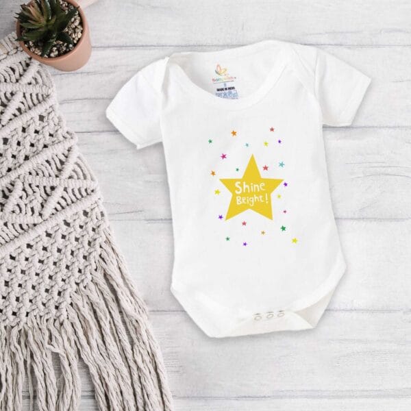 Baby First Birthday Celebrations Romper Clothes Baby Newborn Bodysuits Outfit Envelop Neck Half Sleeve Unisex Onesies "Shine Bright  Star" - Image 4