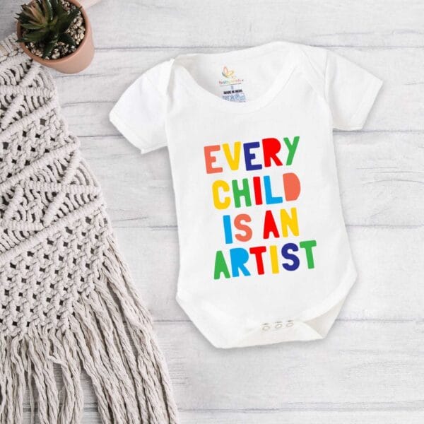 Baby First Birthday Celebrations Romper Clothes Baby Newborn Bodysuits Outfit Envelop Neck Half Sleeve Unisex Onesies "Every Child is an Artists" - Image 4