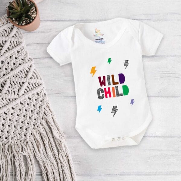 Baby First Birthday Celebrations Romper Clothes Baby Newborn Bodysuits Outfit Envelop Neck Half Sleeve Unisex Onesies "Wild Child Print" - Image 4