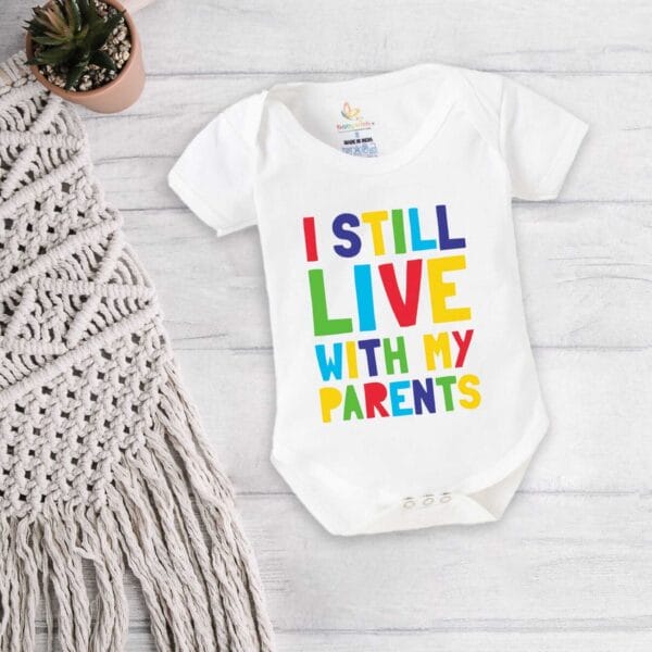 Baby First Birthday Celebrations Romper Clothes Baby Newborn Bodysuits Outfit Envelop Neck Half Sleeve Unisex Onesies "Still Live With Parents" - Image 4
