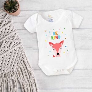 Baby First Birthday Celebrations Romper Clothes Baby Newborn Bodysuits Outfit Envelop Neck Half Sleeve Unisex Onesies "Be Kind Deer Print"