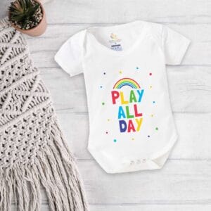 Baby First Birthday Celebrations Romper Clothes Baby Newborn Bodysuits Outfit Envelop Neck Half Sleeve Unisex Onesies "Play All Day"