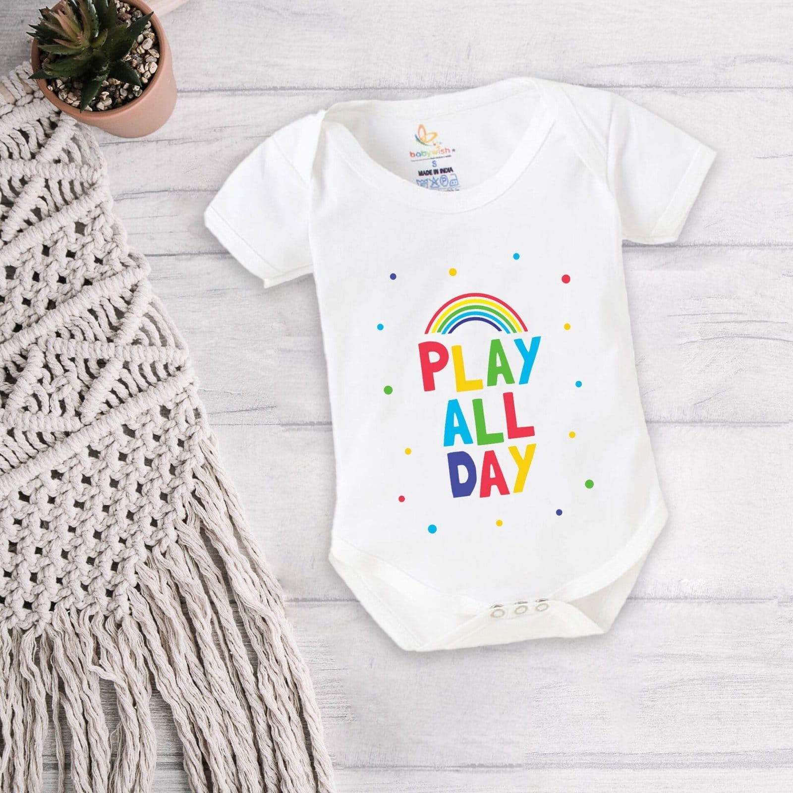 Baby First Birthday Celebrations Romper Clothes Baby Newborn Bodysuits Outfit Envelop Neck Half Sleeve Unisex Onesies "Play All Day"