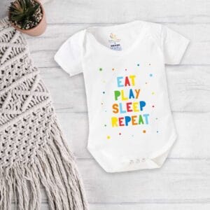 Baby First Birthday Celebrations Romper Clothes Baby Newborn Bodysuits Outfit Envelop Neck Half Sleeve Unisex Onesies "Eat,Play,Sleep Repeat"