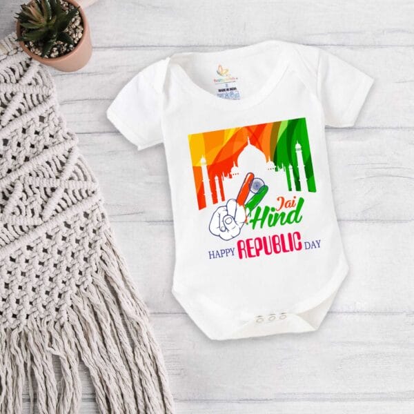 Baby First Republic Day Romper Clothes Baby Bodysuits Newborn Outfit Envelop Neck Half Sleeve Unisex Onesies"Happy Republic Day" - Image 5