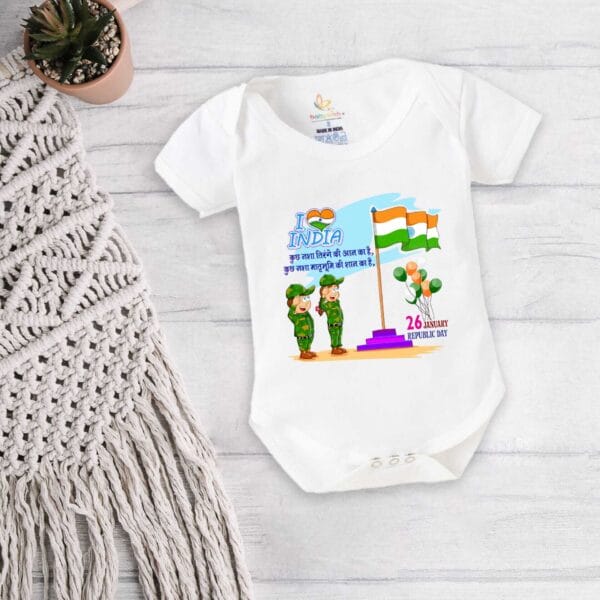 Baby First Republic Day Romper Clothes Baby Bodysuits Newborn Outfit Envelop Neck Half Sleeve Unisex Onesies"Happy Republic Day" - Image 5