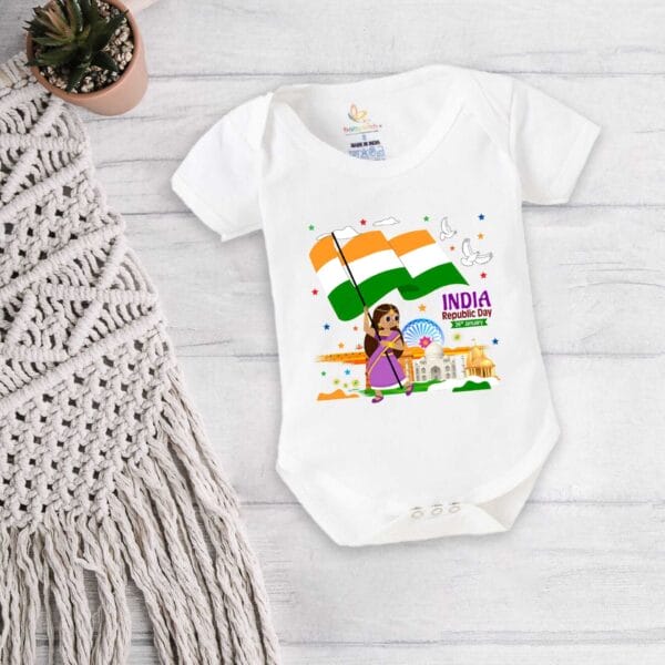 Baby First Republic Day Romper Clothes Baby Bodysuits Newborn Outfit Envelop Neck Half Sleeve Unisex Onesies"Happy Republic Day" - Image 5