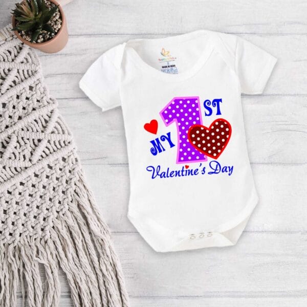 Baby First Valentine Day Romper Clothes Baby valentine Bodysuits Newborn Outfit Envelop Neck Half Sleeve Unisex Onesies"First Valentine Heart Print" - Image 5