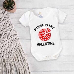 Baby First Valentine Day Romper Clothes Baby valentine Bodysuits Newborn Outfit Envelop Neck Half Sleeve Unisex Onesies"Pizza is my Valentine Day"