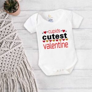 Baby First Valentine Day Romper Clothes Baby valentine Bodysuits Newborn Outfit Envelop Neck Half Sleeve Unisex Onesies"Cupid Cutest Valentine"