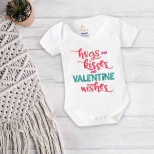 Baby First Valentine Day Romper Clothes Baby valentine Bodysuits Newborn Outfit Envelop Neck Half Sleeve Unisex Onesies"Hugs And Kisses Valentine Wishes"