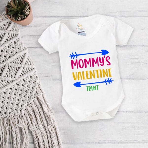 Baby First Valentine Day Romper Clothes Baby valentine Bodysuits Newborn Outfit Envelop Neck Half Sleeve Unisex Onesies"Mummy's Valentine Trent"