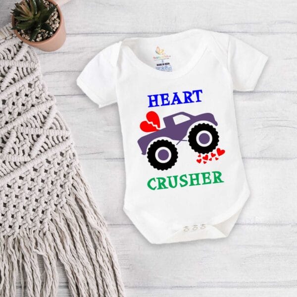 Baby First Valentine Day Romper Clothes Baby valentine Bodysuits Newborn Outfit Envelop Neck Half Sleeve Unisex Onesies"Heart Crusher" - Image 5