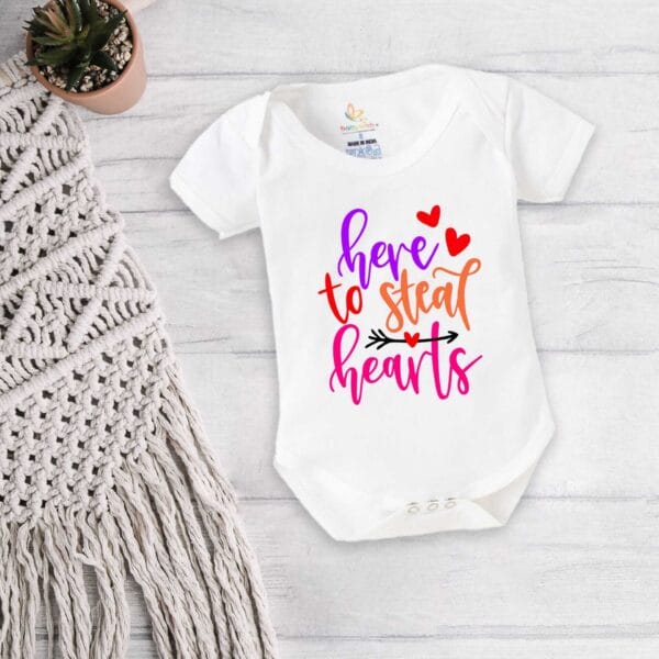 Baby First Valentine Day Romper Clothes Baby valentine Bodysuits Newborn Outfit Envelop Neck Half Sleeve Unisex Onesies"Here to Steal Heart" - Image 5