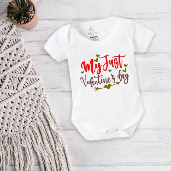 Baby First Valentine Day Romper Clothes Baby valentine Bodysuits Newborn Outfit Envelop Neck Half Sleeve Unisex Onesies"My Just Valentine" - Image 5