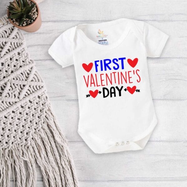 Baby First Valentine Day Romper Clothes Baby valentine Bodysuits Newborn Outfit Envelop Neck Half Sleeve Unisex Onesies"First Valentine Heart" - Image 5