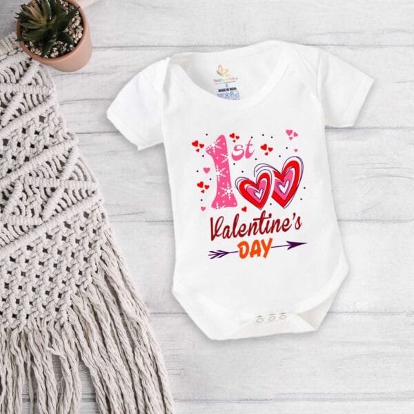 Baby First Valentine Day Romper Clothes Baby valentine Bodysuits Newborn Outfit Envelop Neck Half Sleeve Unisex Onesies"1st Heart printed" - Image 5
