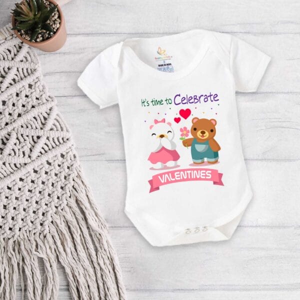 Baby First Valentine Day Romper Clothes Baby valentine Bodysuits Newborn Outfit Envelop Neck Half Sleeve Unisex Onesies"Time to celebrate Valentine" - Image 5
