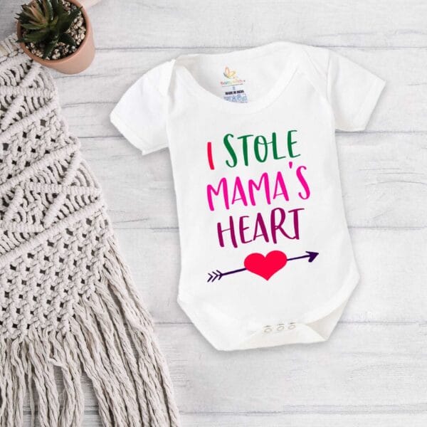 Baby First Valentine Day Romper Clothes Baby valentine Bodysuits Newborn Outfit Envelop Neck Half Sleeve Unisex Onesies"I Stole Mama's Heart" - Image 5