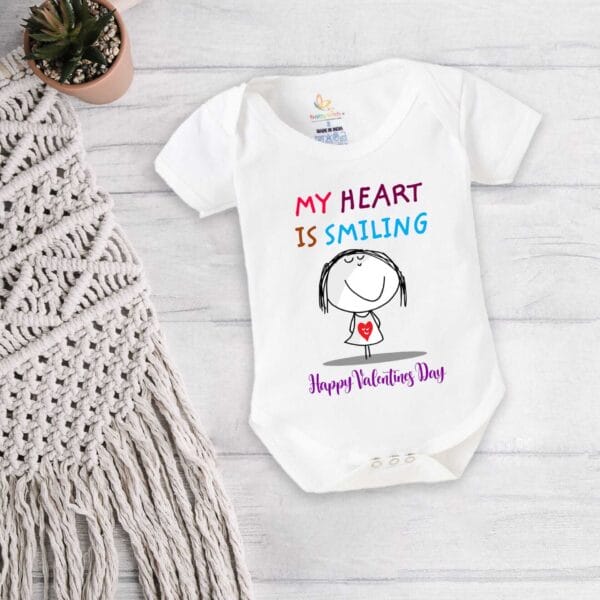 Baby First Valentine Day Romper Clothes Baby valentine Bodysuits Newborn Outfit Envelop Neck Half Sleeve Unisex Onesies"My Heart is Smiling" - Image 5