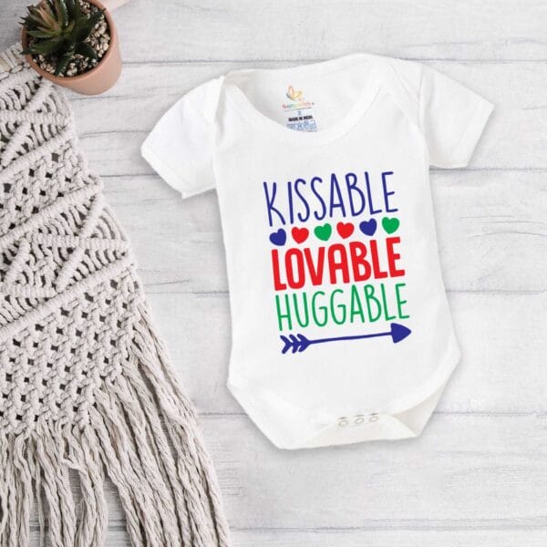Baby First Valentine Day Romper Clothes Baby valentine Bodysuits Newborn Outfit Envelop Neck Half Sleeve Unisex Onesies"Kissable Baby on Valentine" - Image 5