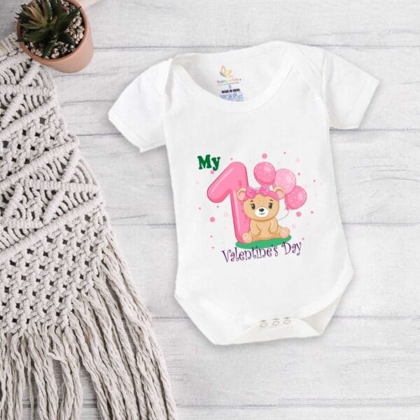 Baby First Valentine Day Romper Clothes Baby valentine Bodysuits Newborn Outfit Envelop Neck Half Sleeve Unisex Onesies"First Valentine Balloon " - Image 5
