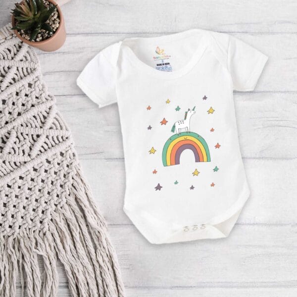 Baby First Birthday Celebrations Romper Clothes Baby Newborn Bodysuits Outfit Envelop Neck Half Sleeve Unisex Onesies "Unicorn Print" - Image 3