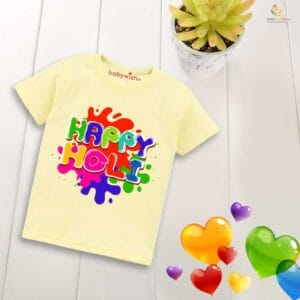 Holi T-shirt for Kids Unisex Holi Topwear Outfit Printed Half Sleeve Tshirt Dress for Boy n Girl "Colorful Holi"