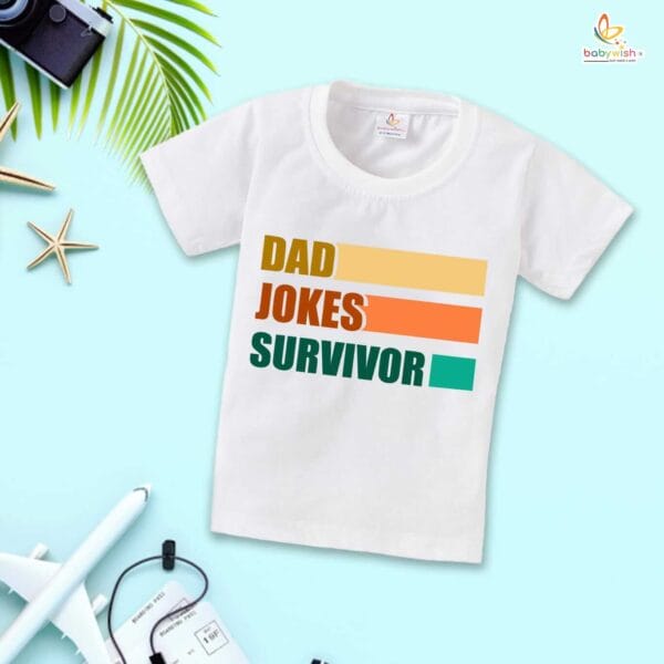 Fathers Day Special Combo White T-Shirts Sets for Father and KId Combo Pack of 2 | DAD JOKES CHAMPION & SURVIVOR | - Image 3