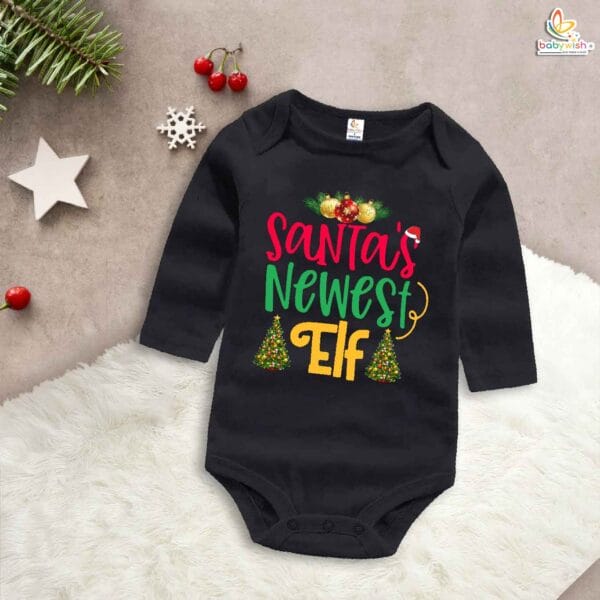 My First Christmas Romper | Santa’s Newest Elf Print Bodysuit for Baby Boys & Girls | Cute Holiday Baby Outfit – Babywish - Image 4