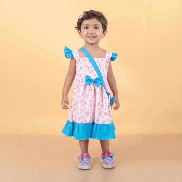 Baby Girl Cotton Frock Newborn Girl Knee Length Sleeveless Dress Bear Theme Printed - Image 4