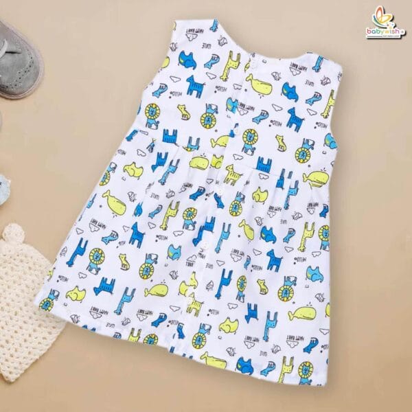 Babywish Baby Girl Cotton Frock Newborn Girl Knee Length Sleeveless Dress  Theme Printed - Image 3