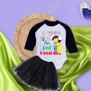 Newborn girls tutu skirt Full Sleeve romper Eid print onesies bodysuits for baby 0 to 12 months