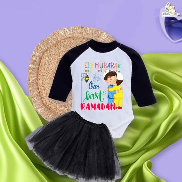 Newborn girls tutu skirt Full Sleeve romper Eid print onesies bodysuits for baby 0 to 12 months