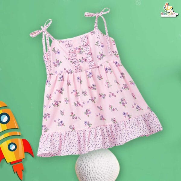 Babywish Baby Girl Cotton Frock Newborn Girl Knee Length Sleeveless Dress Floral Theme Printed - Image 5