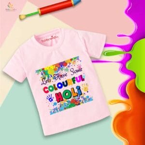 Holi T-shirt for Kids Unisex Holi Topwear Outfit Printed Half Sleeve Tshirt Dress for Boy n Girl "Colorful Holi Enjoy"