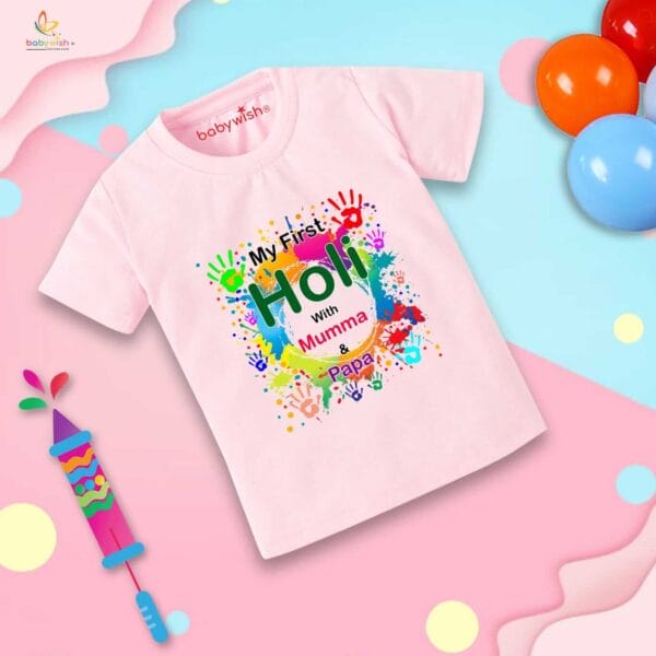 Holi T-shirt for Kids Unisex Holi Topwear Outfit Printed Half Sleeve Tshirt Dress for Boy n Girl "Holi with mumma"