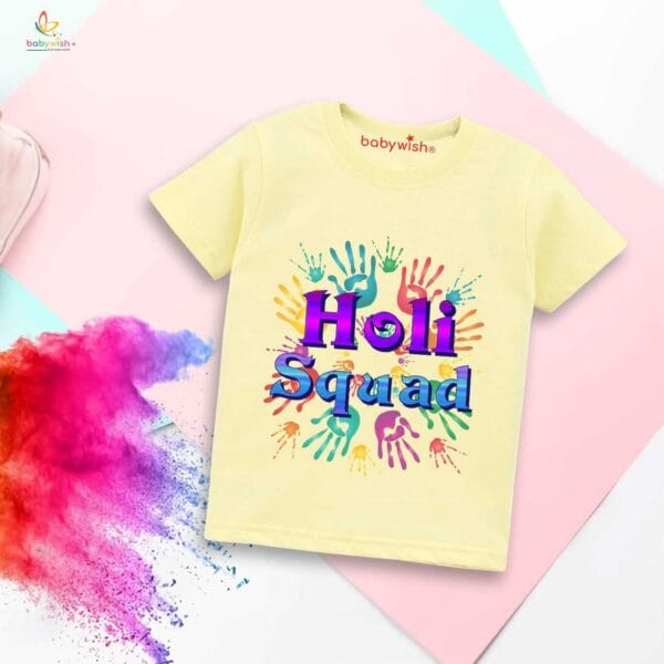 Holi T-shirt for Kids Unisex Holi Topwear Outfit Printed Half Sleeve Tshirt Dress for Boy n Girl "Holi Wali Squad Print" - Image 4