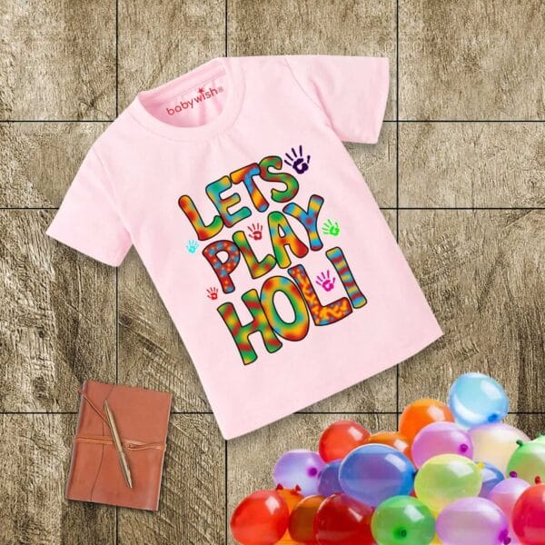 Holi T-shirt for Kids Unisex Holi Topwear Outfit Printed Half Sleeve Tshirt Dress for Boy n Girl "Lets Play Holi" - Image 3