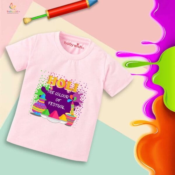 Holi T-shirt for Kids Unisex Holi Topwear Outfit Printed Half Sleeve Tshirt Dress for Boy n Girl "Holi is the Colorful Festivals" - Image 3