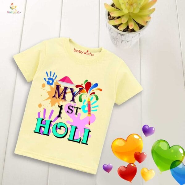 Holi T-shirt for Kids Unisex Holi Topwear Outfit Printed Half Sleeve Tshirt Dress for Boy n Girl "My 1st Holi Print Color" - Image 2