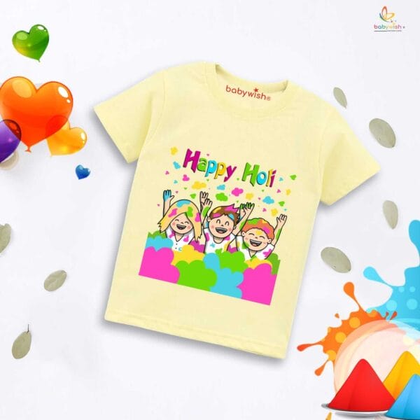 Holi T-shirt for Kids Unisex Holi Topwear Outfit Printed Half Sleeve Tshirt Dress for Boy n Girl "Happy Holi" - Image 4