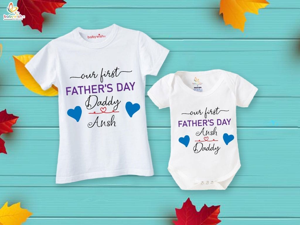 Fathers Day Special Combo White T-Shirts and Romper Sets for Father and baby Combo Pack of 2 |Our First Father's Day daddy|