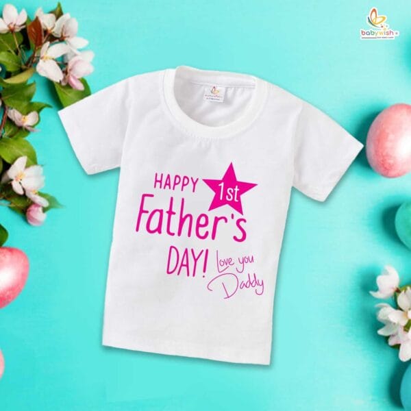 Fathers Day Special Combo White T-Shirts Sets for Father and Kid | Happy 1st Father’s Day! Love You Daddy Matching Outfit Pack of 2 - Babywish - Image 3