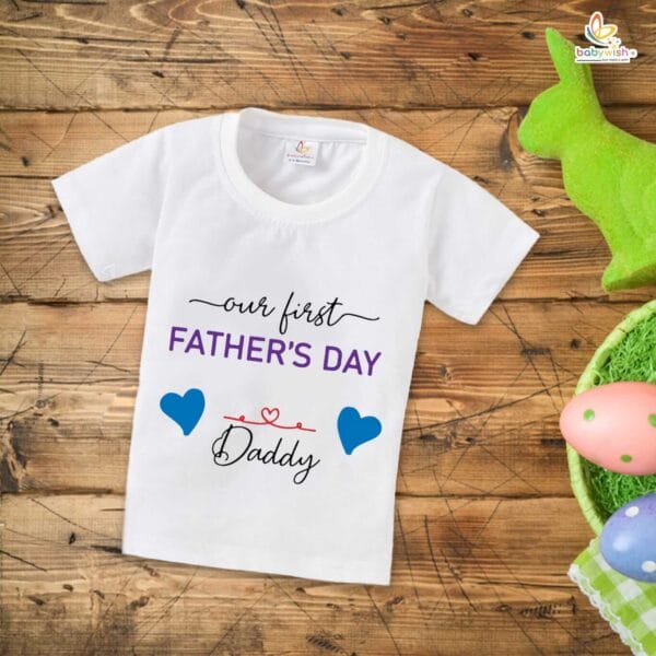 Fathers Day Special Combo White T-Shirts Sets for Father and KId Combo Pack of 2 |Our First Father's Day daddy| - Image 3