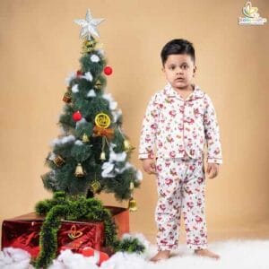 Kids Sleepsuit for Baby Boy’s and Girl’s Topwear and Pajamas Set Long Sleeve Sleepwear Baby Clothing Sets - Christmas Santa Print