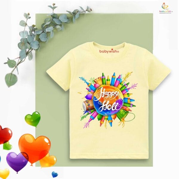Holi T-shirt for Kids Unisex Holi Topwear Outfit Printed Half Sleeve Tshirt Dress for Boy n Girl "Watergun Printed Holi"