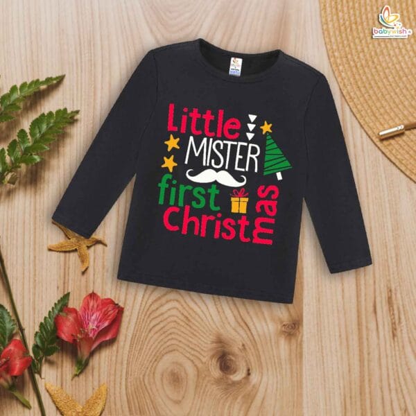 Little Mister's First Christmas T-Shirt | My First Christmas Full Sleeve Baby Tee | Holiday Outfit for Baby Boys – Babywish - Image 3