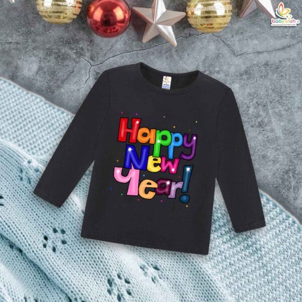 My First New Year T-Shirt | Happy New Year! Print Full Sleeve Baby Tee | Winter Festival Outfit for Boys & Girls – Babywish - Image 4